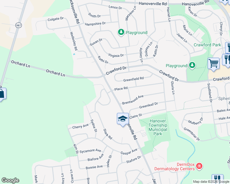 map of restaurants, bars, coffee shops, grocery stores, and more near 4040 Jacksonville Road in Bethlehem