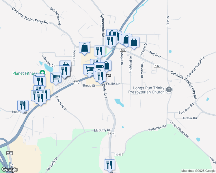 map of restaurants, bars, coffee shops, grocery stores, and more near in Columbiana County