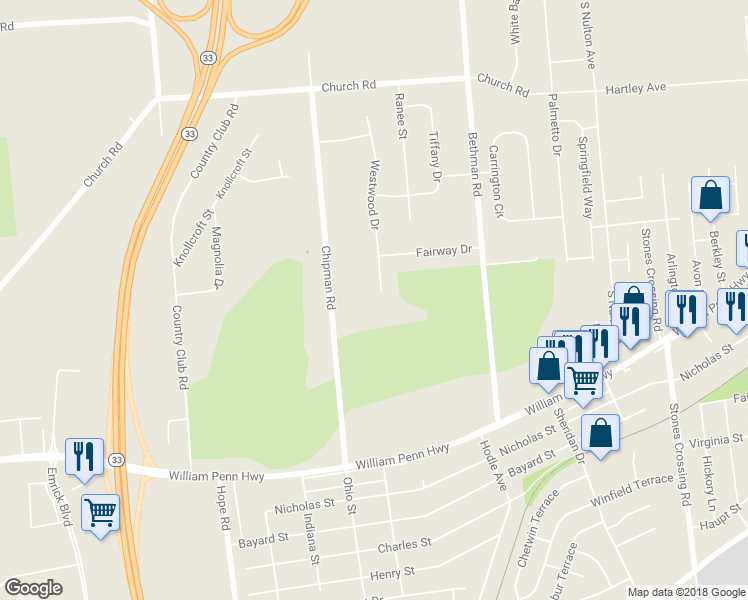 map of restaurants, bars, coffee shops, grocery stores, and more near 3569 Westwood Drive in Easton