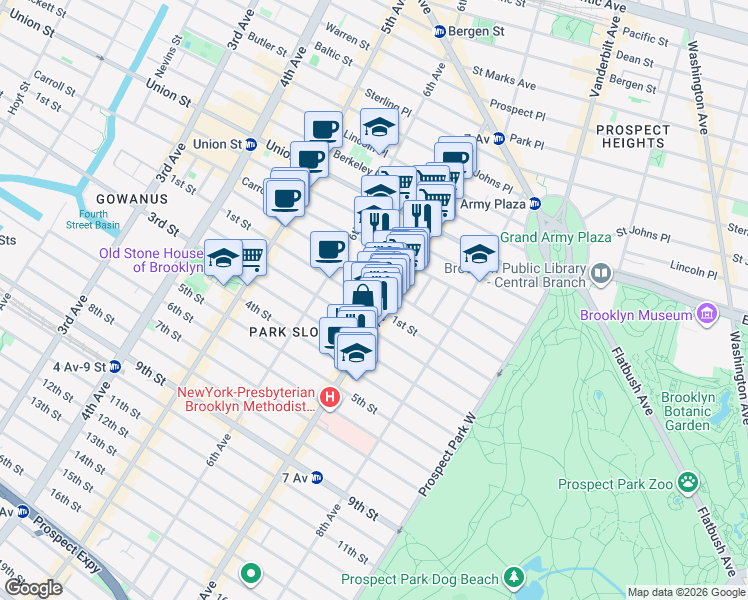 map of restaurants, bars, coffee shops, grocery stores, and more near 443 1st Street in Brooklyn