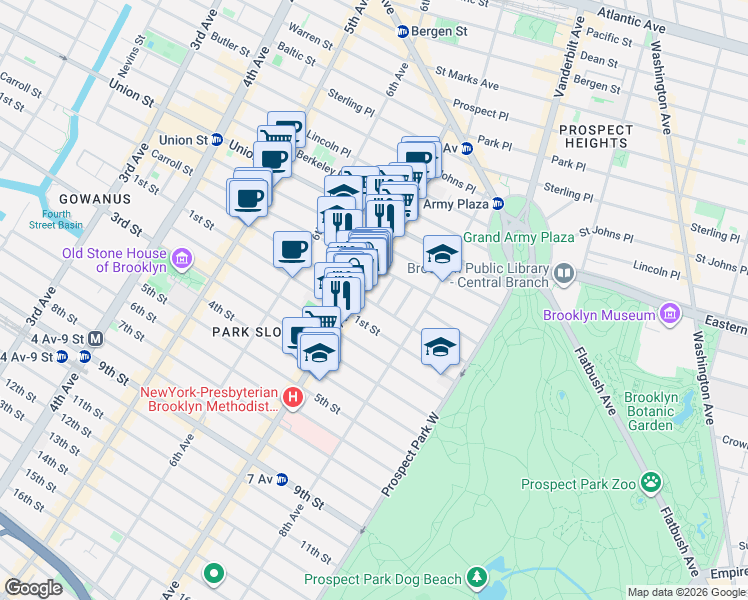 map of restaurants, bars, coffee shops, grocery stores, and more near in Brooklyn