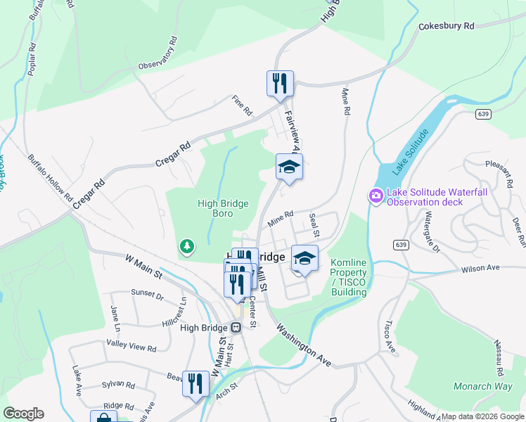 map of restaurants, bars, coffee shops, grocery stores, and more near 33 Fairview Avenue in High Bridge
