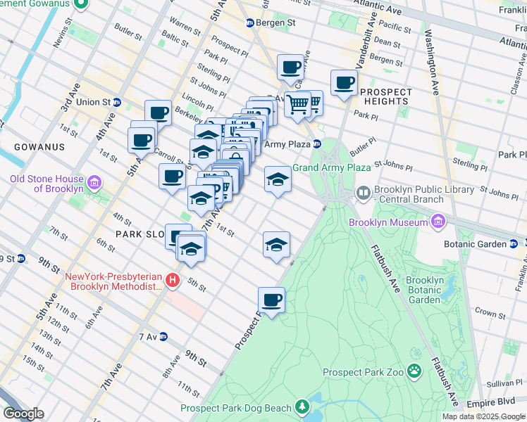 map of restaurants, bars, coffee shops, grocery stores, and more near 118 8th Avenue in Brooklyn