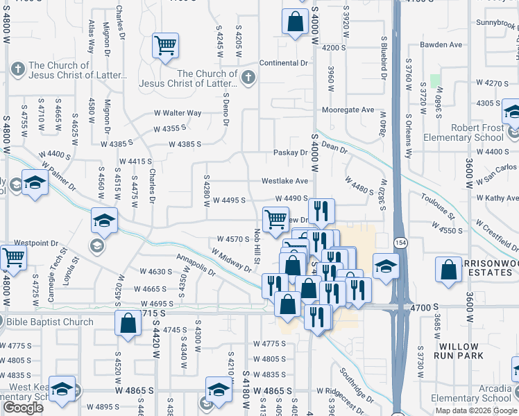 map of restaurants, bars, coffee shops, grocery stores, and more near 4511 South 4165 West in West Valley City