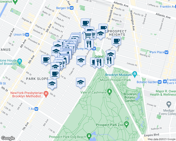 map of restaurants, bars, coffee shops, grocery stores, and more near 926 President Street in Brooklyn