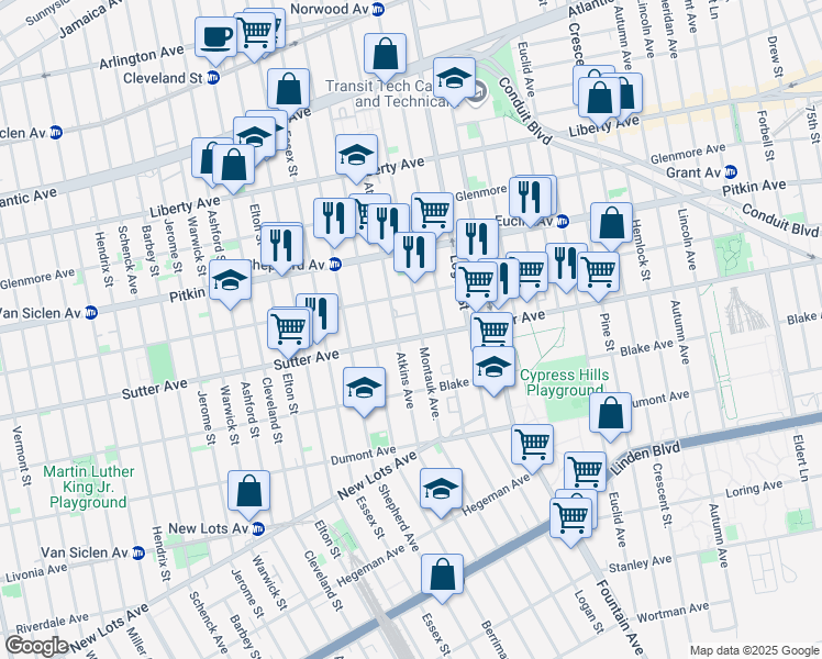 map of restaurants, bars, coffee shops, grocery stores, and more near 260 Montauk Avenue in Brooklyn