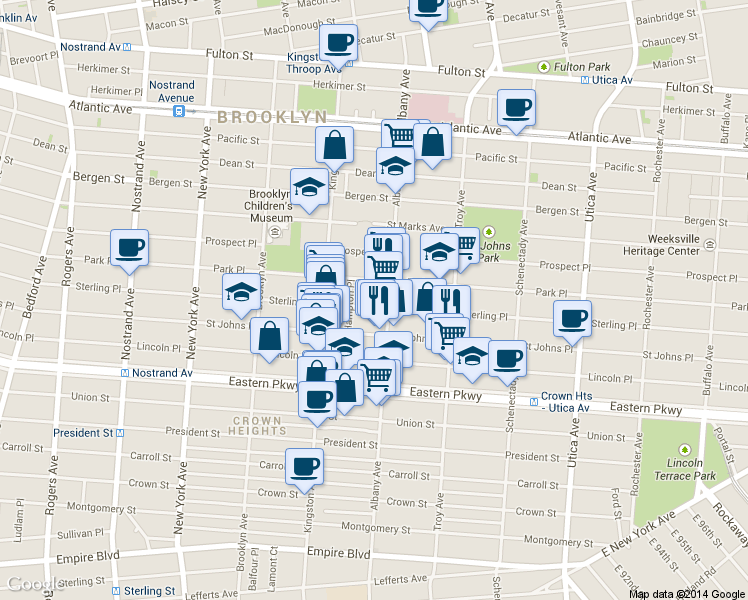 map of restaurants, bars, coffee shops, grocery stores, and more near in Brooklyn