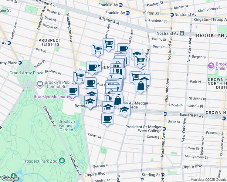 map of restaurants, bars, coffee shops, grocery stores, and more near 625 Saint Johns Place in Brooklyn