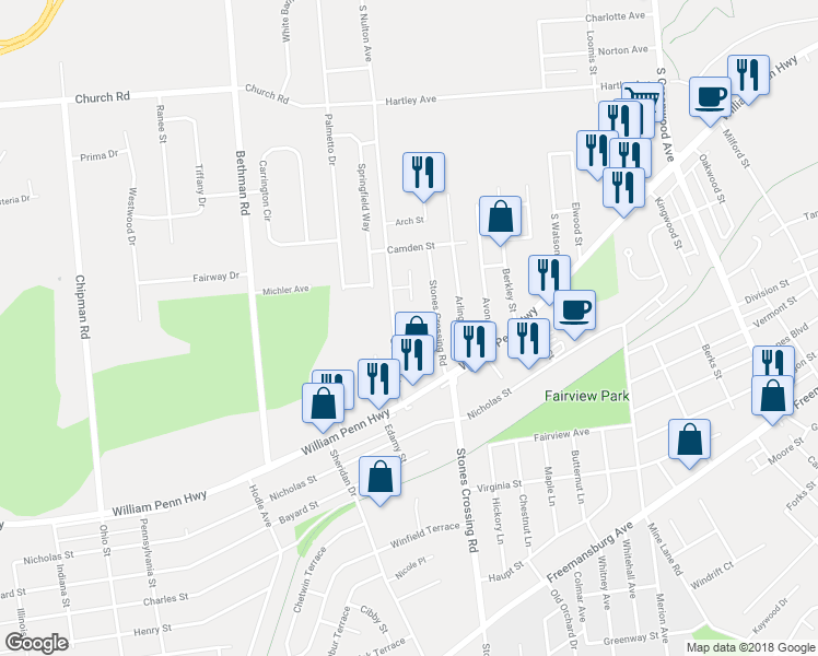 map of restaurants, bars, coffee shops, grocery stores, and more near 423 Jenna Lane in Easton
