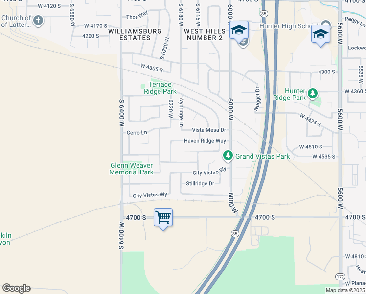map of restaurants, bars, coffee shops, grocery stores, and more near 6176 Ridge Mesa Circle in West Valley City