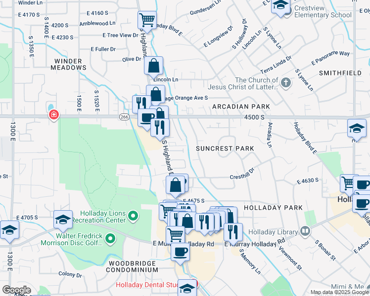 map of restaurants, bars, coffee shops, grocery stores, and more near 1831 Cottonwood Glen Court in Salt Lake City