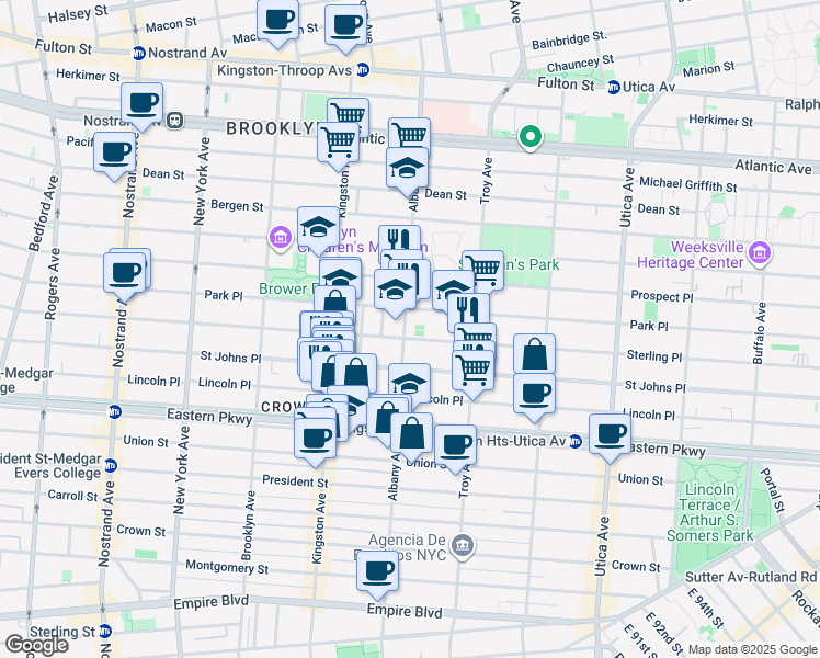 map of restaurants, bars, coffee shops, grocery stores, and more near 165 Erasmus Street in Brooklyn