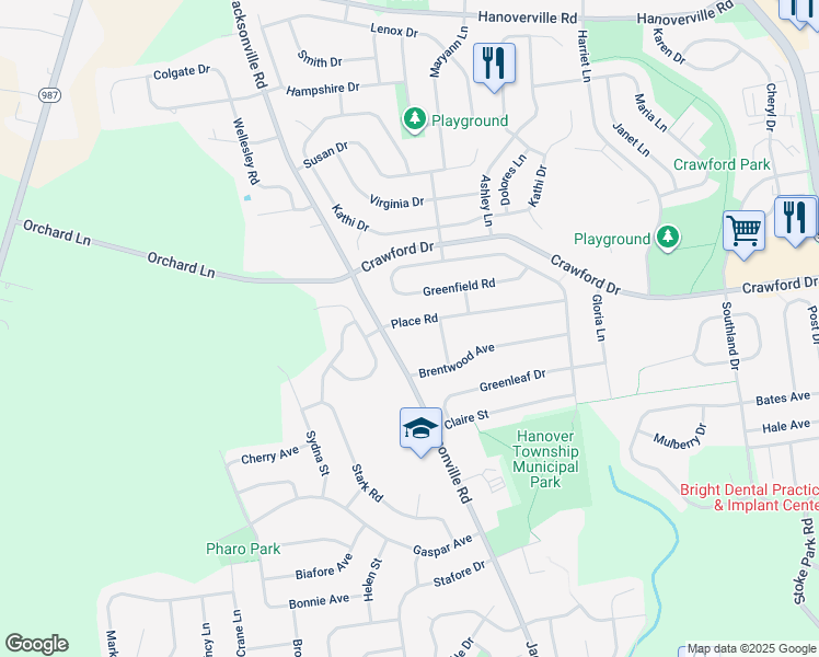 map of restaurants, bars, coffee shops, grocery stores, and more near 1139 Place Road in Bethlehem