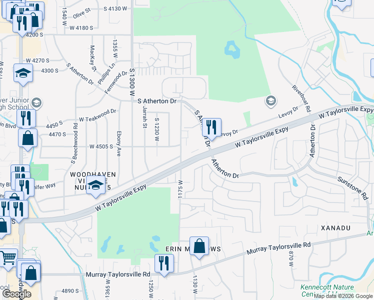 map of restaurants, bars, coffee shops, grocery stores, and more near 4527 1175 West in Taylorsville
