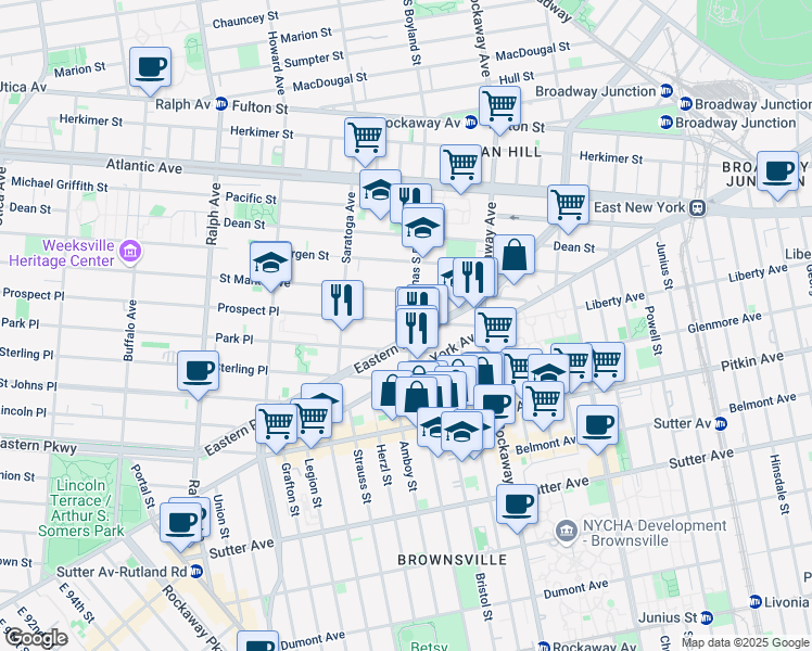 map of restaurants, bars, coffee shops, grocery stores, and more near in Brooklyn