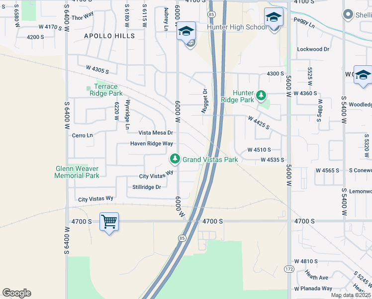map of restaurants, bars, coffee shops, grocery stores, and more near 5962 Vistas Haven Way in West Valley City