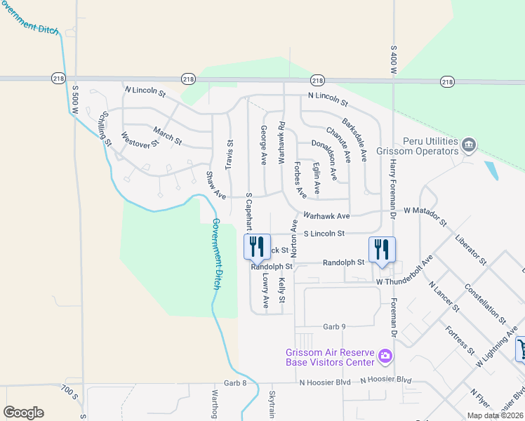 map of restaurants, bars, coffee shops, grocery stores, and more near 2676 South Capehart Avenue in Peru