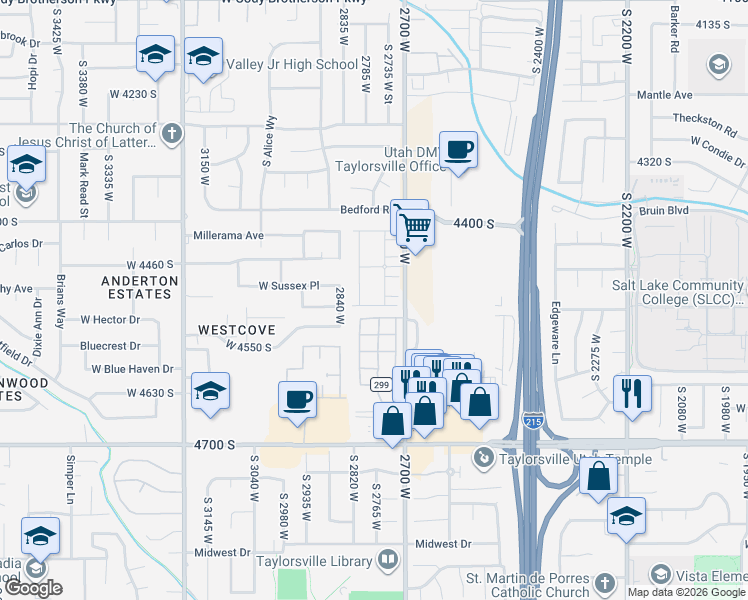 map of restaurants, bars, coffee shops, grocery stores, and more near 4502 Parkbury Way in Salt Lake City