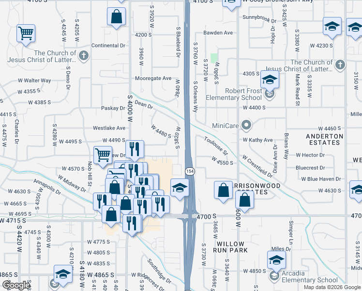 map of restaurants, bars, coffee shops, grocery stores, and more near 4498 South 3820 West in West Valley City