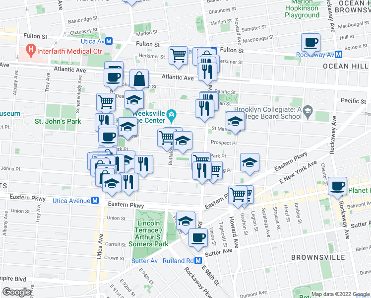 map of restaurants, bars, coffee shops, grocery stores, and more near 1568 Prospect Place in Brooklyn
