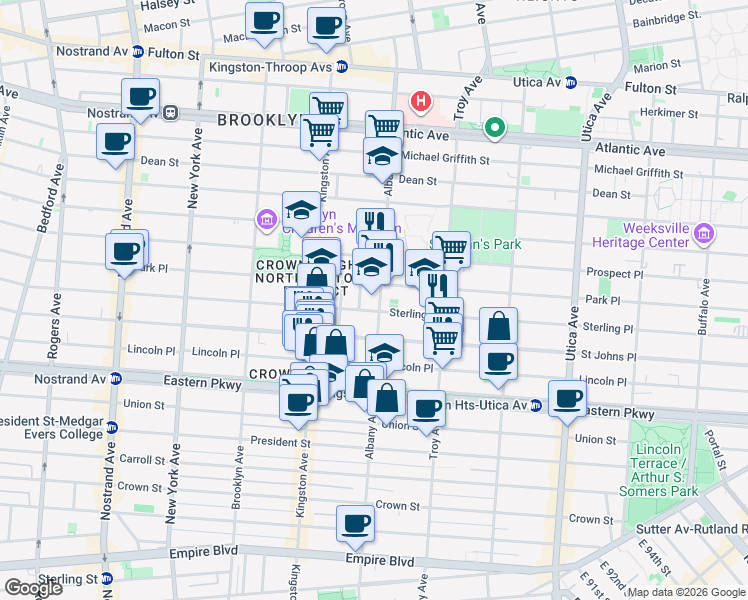 map of restaurants, bars, coffee shops, grocery stores, and more near in Brooklyn