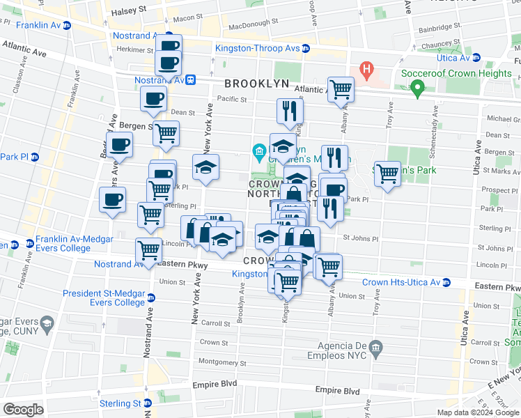 map of restaurants, bars, coffee shops, grocery stores, and more near 1043 Sterling Place in Brooklyn