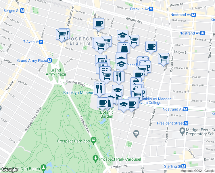 map of restaurants, bars, coffee shops, grocery stores, and more near 429 Lincoln Place in Brooklyn
