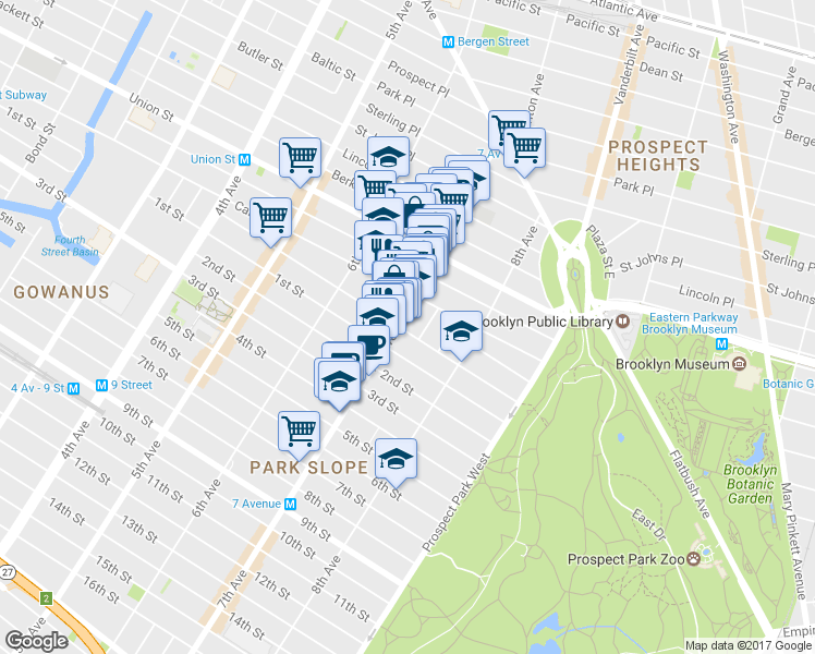 map of restaurants, bars, coffee shops, grocery stores, and more near 152 7th Avenue in Brooklyn