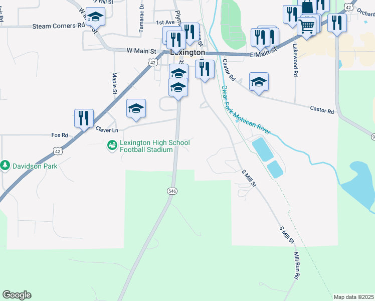 map of restaurants, bars, coffee shops, grocery stores, and more near 193 Frederick St in Mansfield