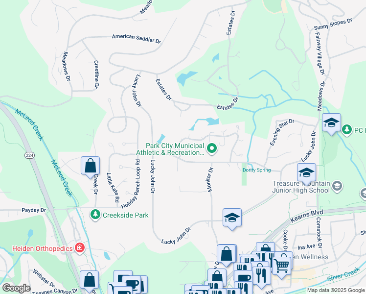 map of restaurants, bars, coffee shops, grocery stores, and more near 40 Spaulding Court in Park City