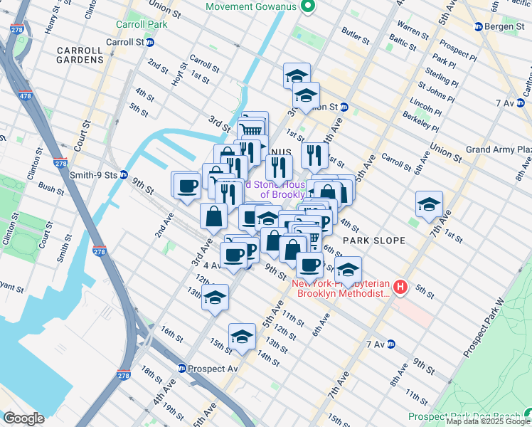 map of restaurants, bars, coffee shops, grocery stores, and more near in Brooklyn
