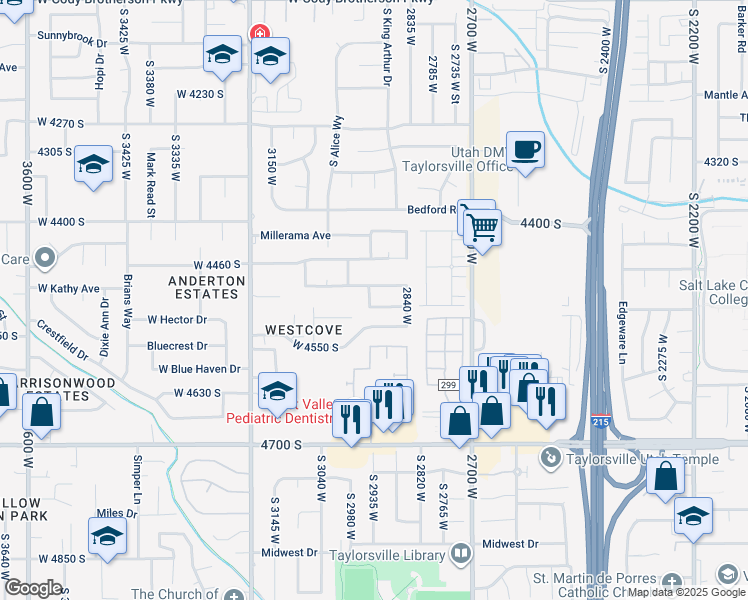 map of restaurants, bars, coffee shops, grocery stores, and more near 2912 West 4515 South in Salt Lake City
