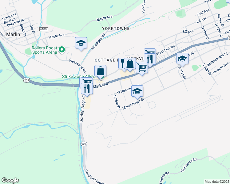 map of restaurants, bars, coffee shops, grocery stores, and more near 2424 West Norwegian Street in Pottsville
