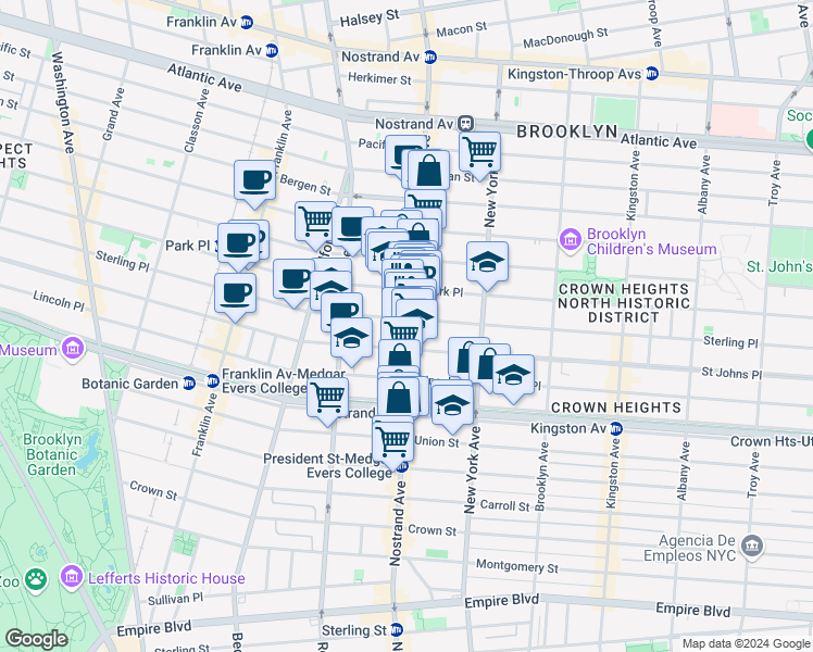 map of restaurants, bars, coffee shops, grocery stores, and more near 768 Nostrand Avenue in Brooklyn