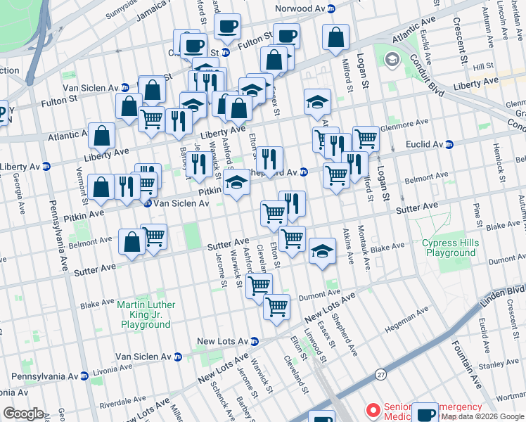 map of restaurants, bars, coffee shops, grocery stores, and more near 720 Belmont Avenue in Brooklyn