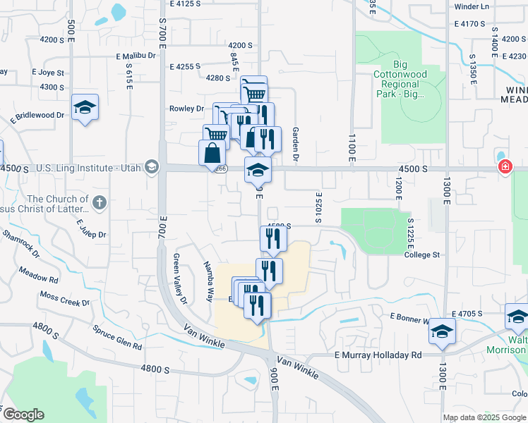 map of restaurants, bars, coffee shops, grocery stores, and more near 4560 Jerrie Lee Lane in Millcreek