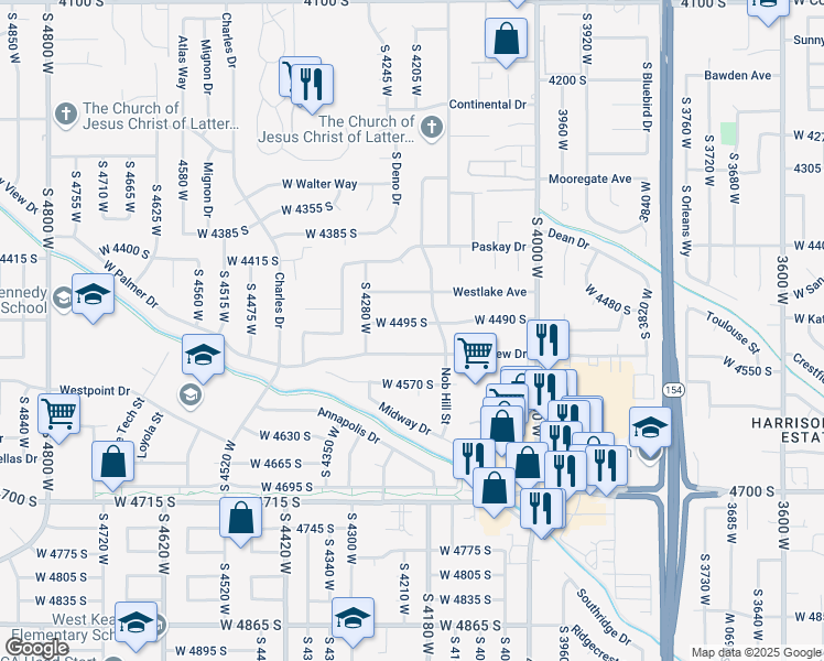 map of restaurants, bars, coffee shops, grocery stores, and more near 4205 West 4495 South in West Valley City