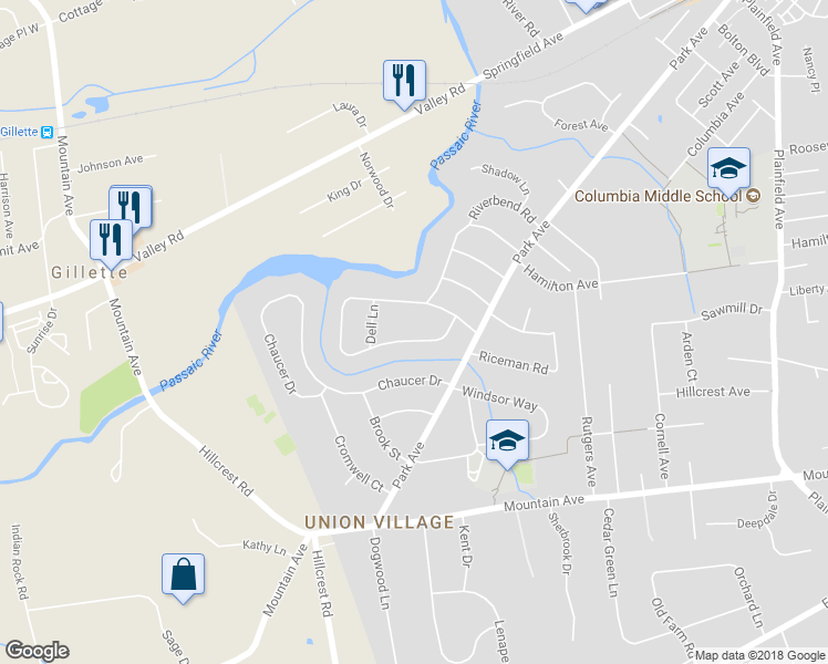map of restaurants, bars, coffee shops, grocery stores, and more near 340 Riverbend Road in Berkeley Heights
