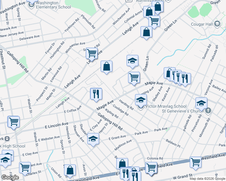 map of restaurants, bars, coffee shops, grocery stores, and more near 286 Clermont Terrace in Union