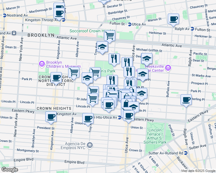 map of restaurants, bars, coffee shops, grocery stores, and more near 1308 Park Place in Brooklyn