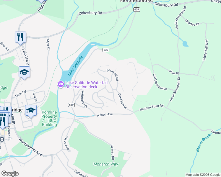 map of restaurants, bars, coffee shops, grocery stores, and more near 10 King Hill Road in High Bridge