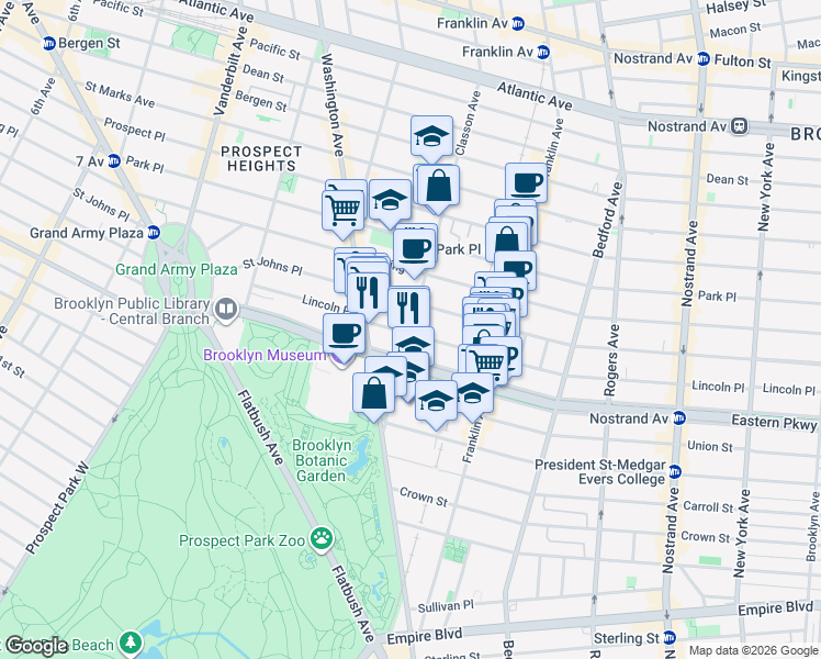 map of restaurants, bars, coffee shops, grocery stores, and more near 829 Classon Avenue in Brooklyn