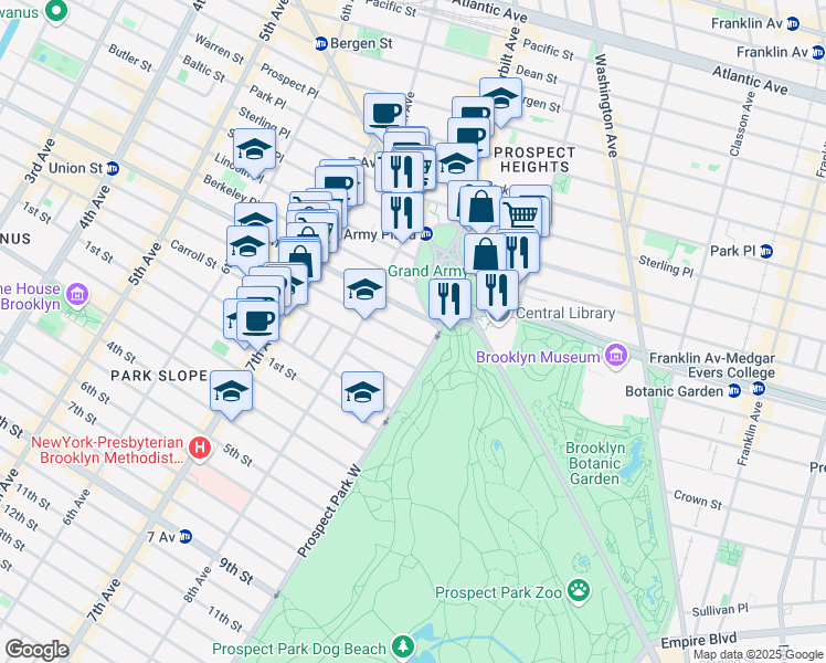 map of restaurants, bars, coffee shops, grocery stores, and more near 945 President Street in Brooklyn