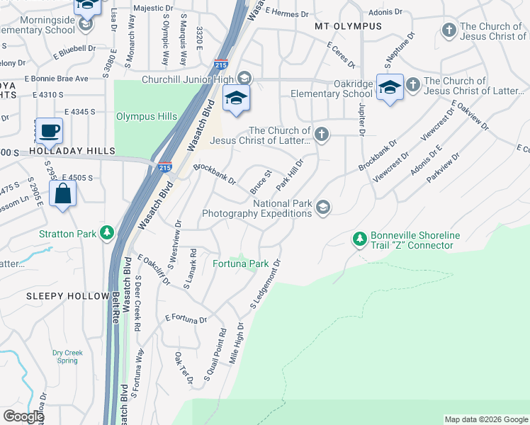 map of restaurants, bars, coffee shops, grocery stores, and more near 3478 Brockbank Drive in Salt Lake City