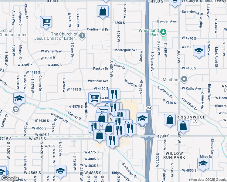 map of restaurants, bars, coffee shops, grocery stores, and more near 4011 West 4490 South in West Valley City