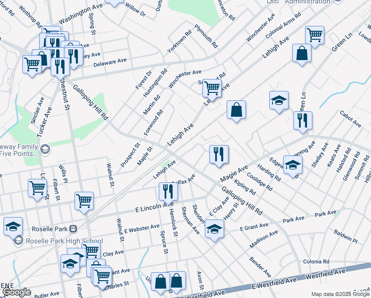 map of restaurants, bars, coffee shops, grocery stores, and more near 453 Lehigh Avenue in Union