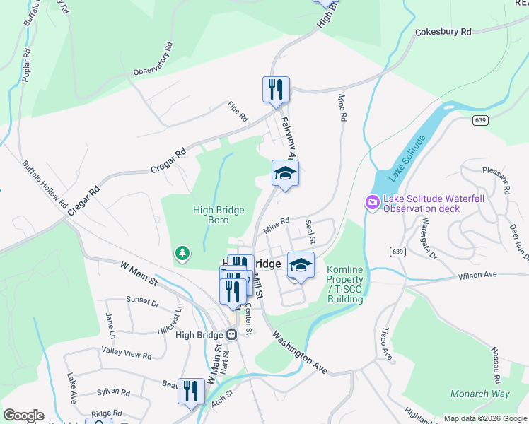 map of restaurants, bars, coffee shops, grocery stores, and more near 40 Fairview Avenue in High Bridge