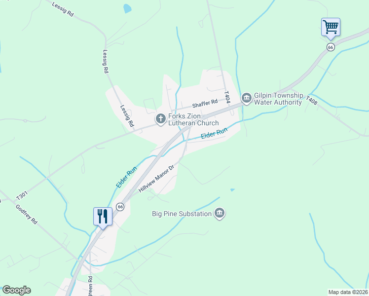 map of restaurants, bars, coffee shops, grocery stores, and more near 173 Hillview Manor Drive in Leechburg