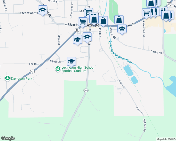 map of restaurants, bars, coffee shops, grocery stores, and more near Ohio 546 in Lexington