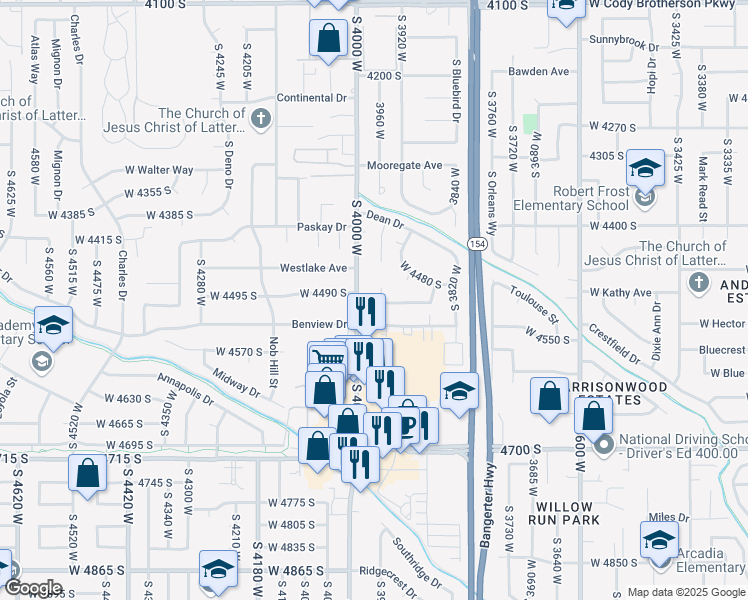 map of restaurants, bars, coffee shops, grocery stores, and more near 4498 Prince Circle in West Valley City